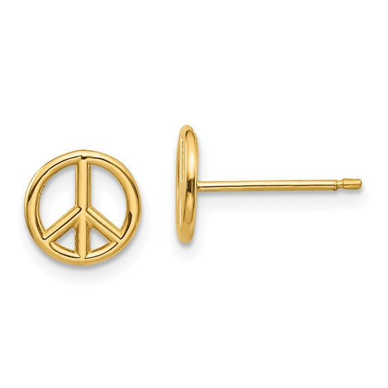 14K Gold Polished Peace Symbol Post Earrings, 8mm