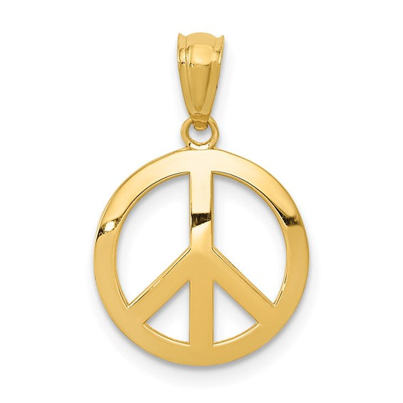 14k Gold Polished Peace Sign Circle Pendant