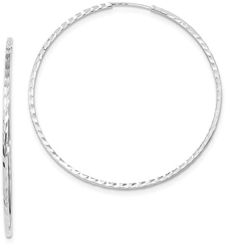 14K White Gold Diamond Cut Square Tube Continuous Endless Hoop Earrings (1.35mm), All Sizes - LooptyHoops