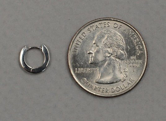 14k White Gold Tiny Hinged Huggie Hoop Earrings (2mm) 0.4 inch (9mm) - LooptyHoops