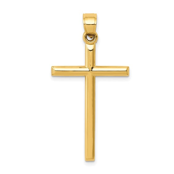 14k Yellow Gold Simple Classic Cross Pendant Charm - LooptyHoops