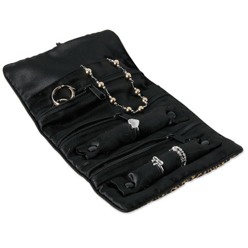 Cheetah Print Jewelry Roll with Black Trim - LooptyHoops