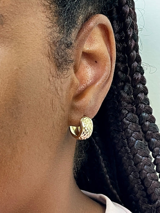 14K Gold Thick Huggie Hinged Hoop Earrings .60 Inch (15mm) (8mm Wide) - LooptyHoops