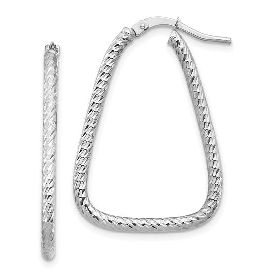 14k White Gold 2mm Small Diamond-cut Twisted Triangle Hoop Earrings, 31mm - LooptyHoops