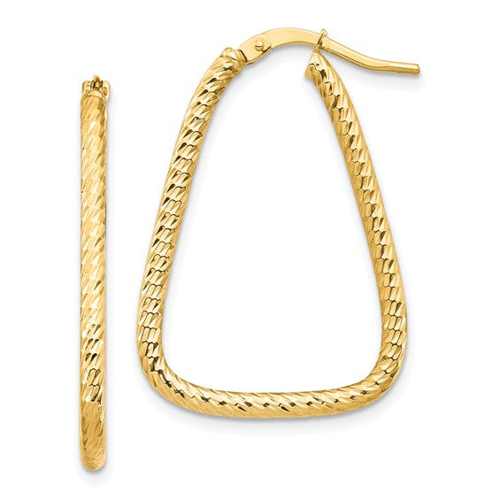 14k Yellow Gold Triangle Diamond-Cut Twisted Hoop Earrings, 31mm - LooptyHoops