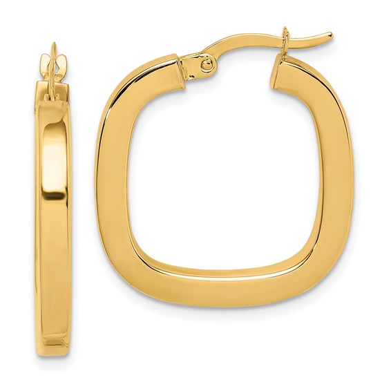 14K Yellow Gold Square Hoop Earrings, 3mm Thick - LooptyHoops