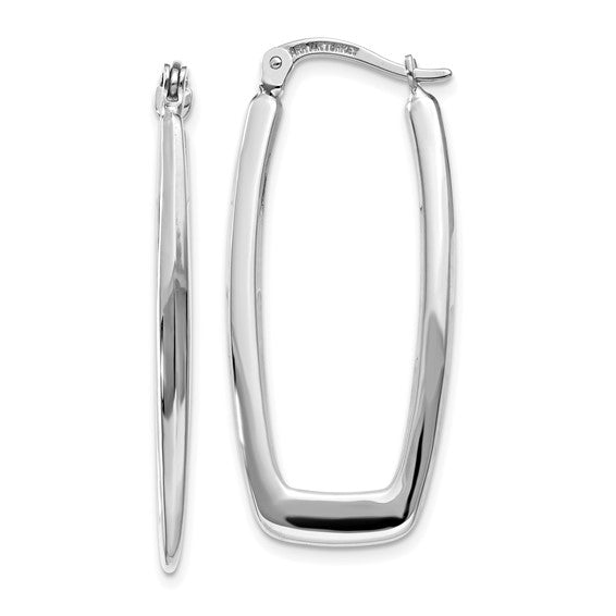 14k White Gold Polished 2.25mm Rectangle Hoop Earrings, 33mm - LooptyHoops