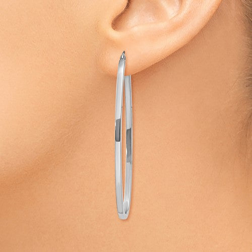 14K White Gold Oval Hoop Earrings w/ Square Tube, 1.2 In (31mm) (2mm Tube) - LooptyHoops