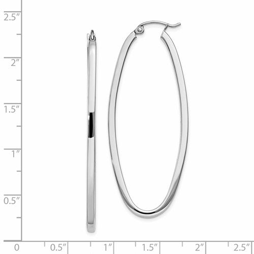14K White Gold Oval Hoop Earrings w/ Square Tube, 1.2 In (31mm) (2mm Tube) - LooptyHoops