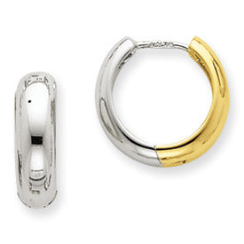 Two Tone 14K Gold Turkish Hinged Huggie Hoop Earrings, 0.4 inch (11mm) - LooptyHoops