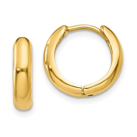 Small 14k Yellow Gold Wide Hinged Huggie Hoop Earrings, 0.5 In (12mm) or 0.6 In (15mm) (3mm Tube) - LooptyHoops