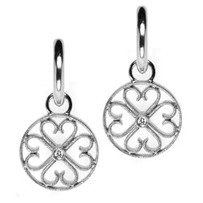 Sterling Silver Diamond Filigree Disc Earring Charms - LooptyHoops