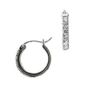 18k White Gold French Pave Diamond Hoop Earrings - LooptyHoops