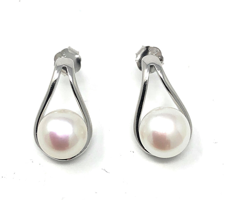 Your Choice: Sterling Silver Freshwater Pearl Post-Back Teardrop Earrings - OR - Matching Freshwater Pearl Pendant & Necklace - OR – Gift Set of All Three - LooptyHoops