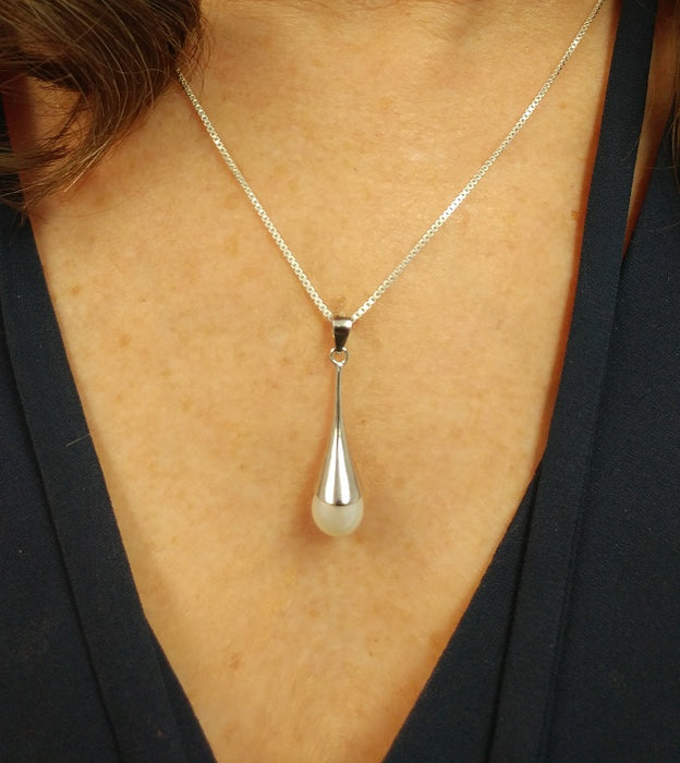 Your Choice: Sterling Silver Freshwater Pearl Hook-Backed Teardrop Drop Earrings - OR - Matching Freshwater Pearl Pendant & Necklace - OR – Gift Set of All Three - LooptyHoops