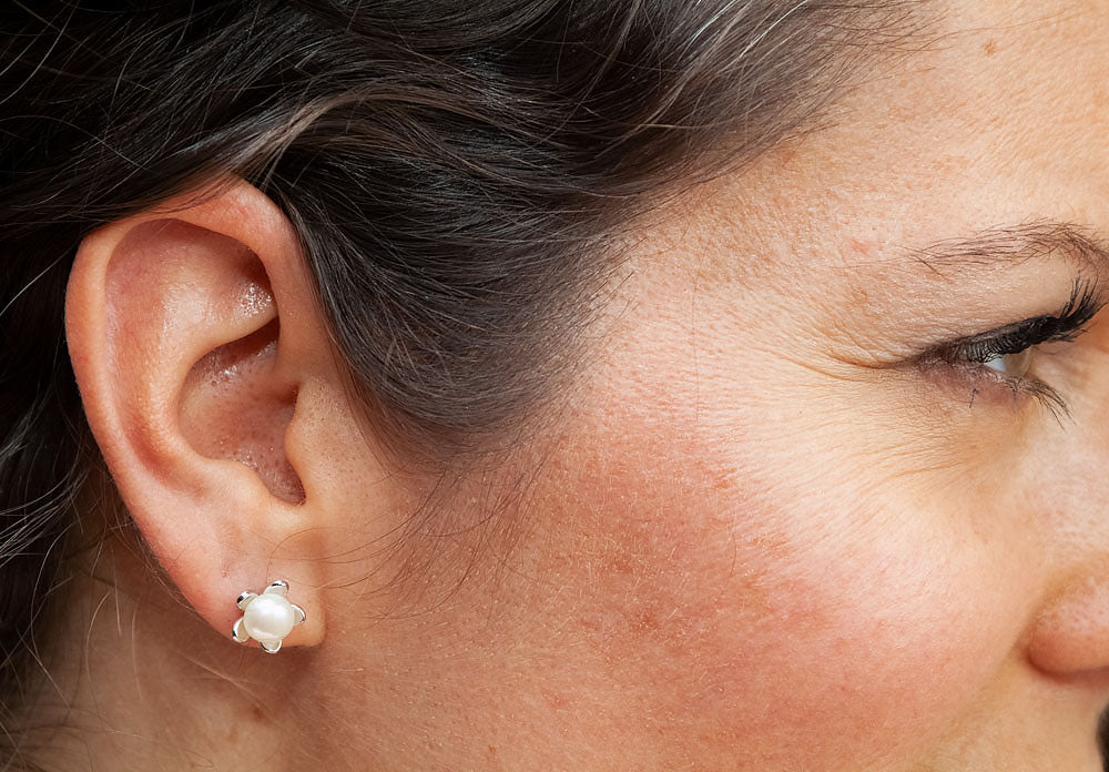 Sterling Silver Flowering Freshwater Pearl Stud Earrings, 9.5mm - LooptyHoops