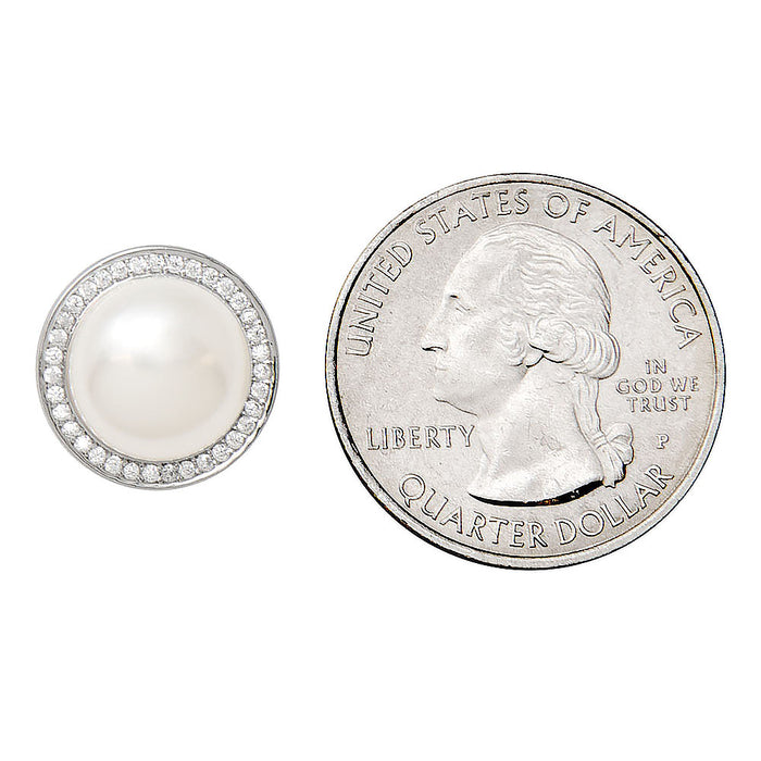 Your Choice: Sterling Silver CZ Halo Freshwater Pearl Stud Earrings - OR - Matching Freshwater Pearl Pendant & Necklace - OR – Gift Set of All Three - LooptyHoops