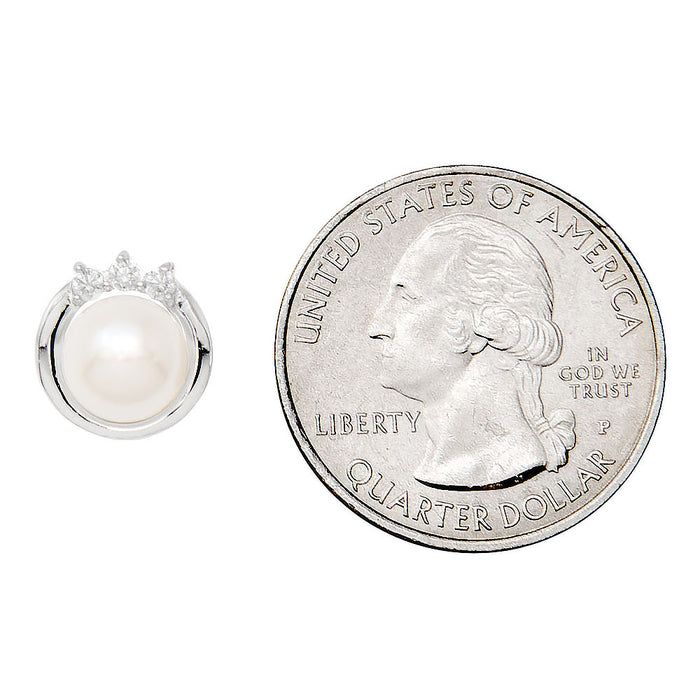 Your Choice: Sterling Silver CZ Freshwater Pearl Stud Earrings - OR - Matching Freshwater Pearl Pendant & Necklace - OR - Gift Set of All Three - LooptyHoops