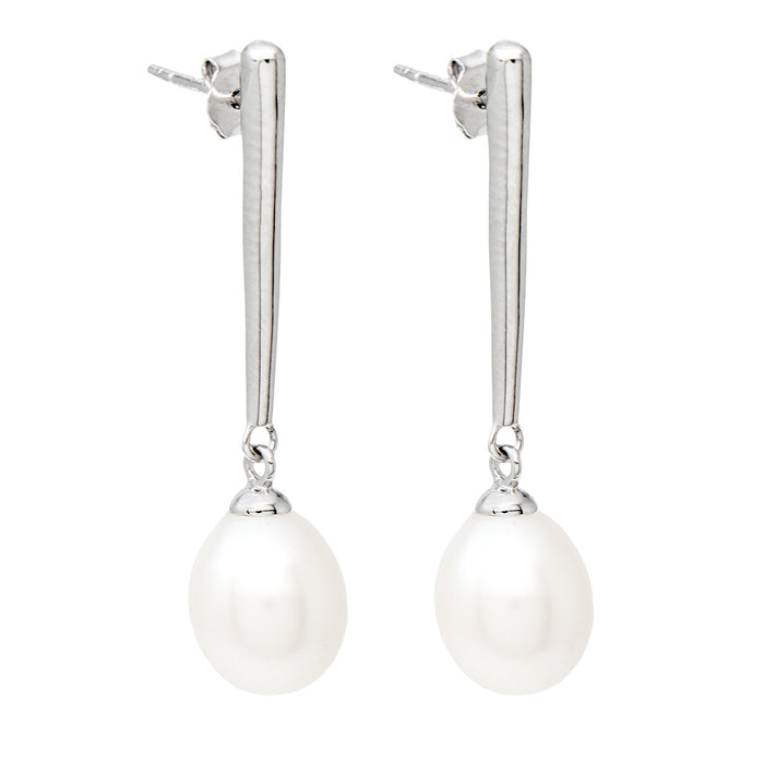 Sterling Silver Freshwater Pearl Dangle Earrings, 34mm - LooptyHoops