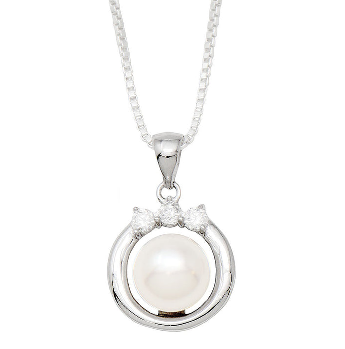 Your Choice: Sterling Silver CZ Freshwater Pearl Stud Earrings - OR - Matching Freshwater Pearl Pendant & Necklace - OR - Gift Set of All Three - LooptyHoops