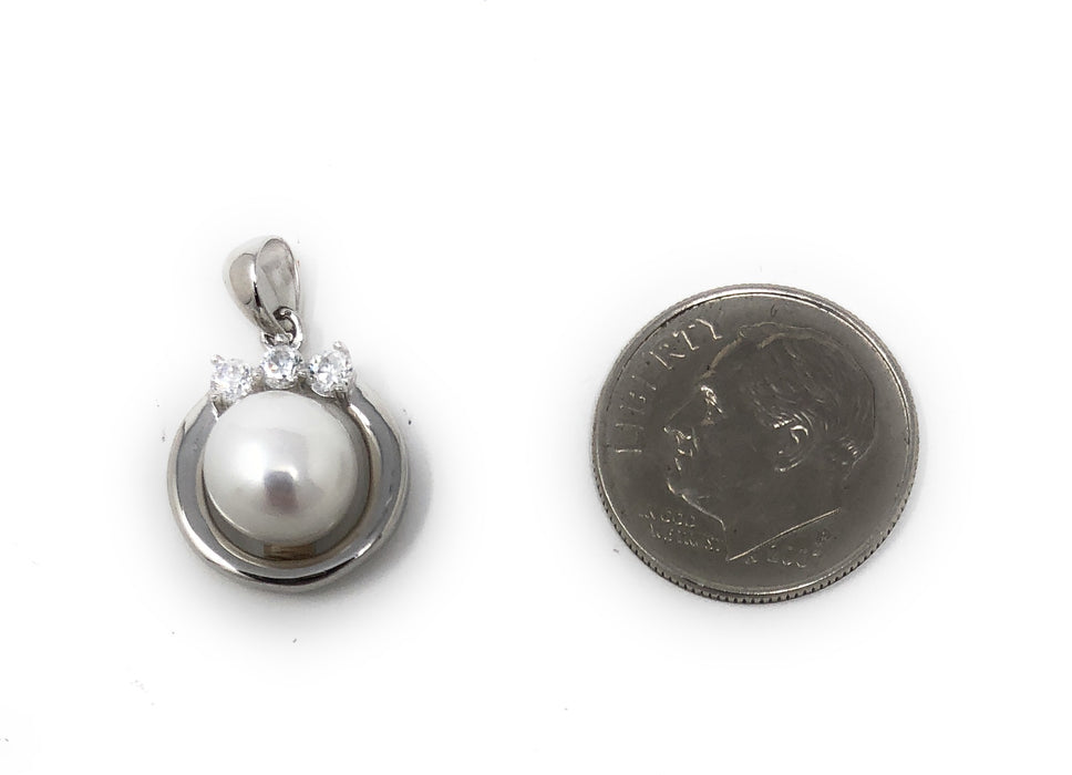 Your Choice: Sterling Silver CZ Freshwater Pearl Stud Earrings - OR - Matching Freshwater Pearl Pendant & Necklace - OR - Gift Set of All Three - LooptyHoops