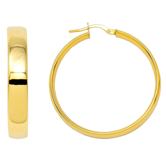 14k Yellow Gold Flat & Wide Hoop Earrings (5mm Wide), Two Sizes - LooptyHoops