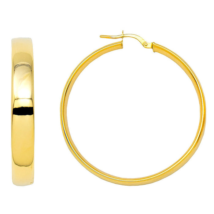 14k Yellow Gold Flat & Wide Hoop Earrings (5mm Wide), Two Sizes - LooptyHoops