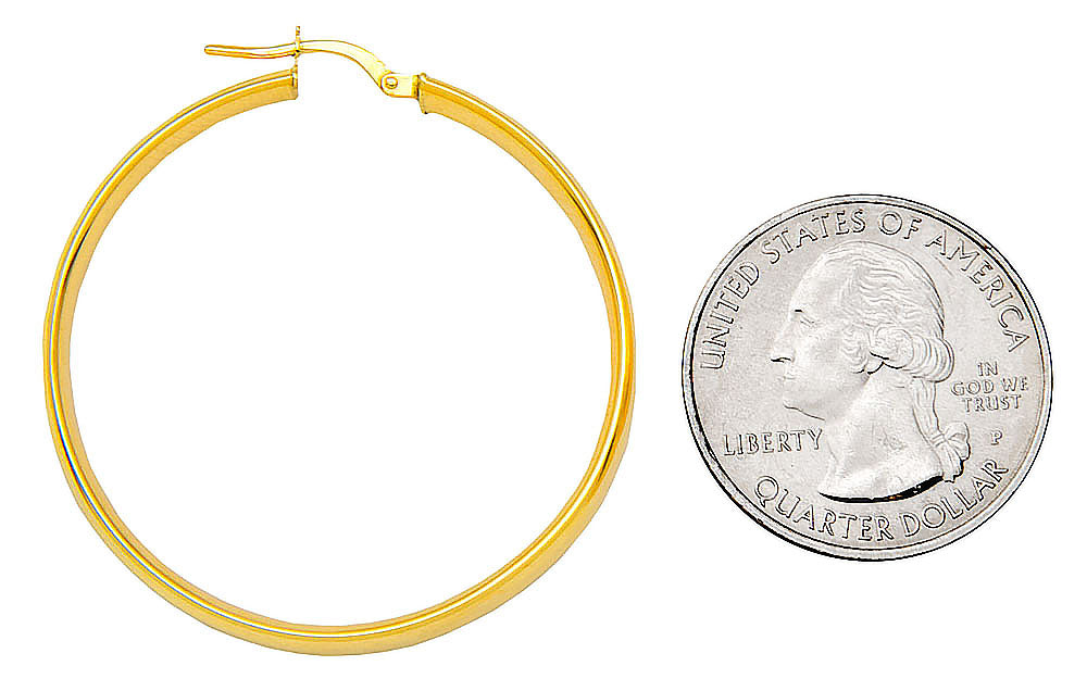 14k Yellow Gold Flat & Wide Hoop Earrings (5mm Wide), Two Sizes - LooptyHoops
