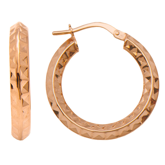 14k Gold Small Knife-Edged Sparkly Diamond Cut Hoop Earrings (3mm Thick), 15mm - LooptyHoops