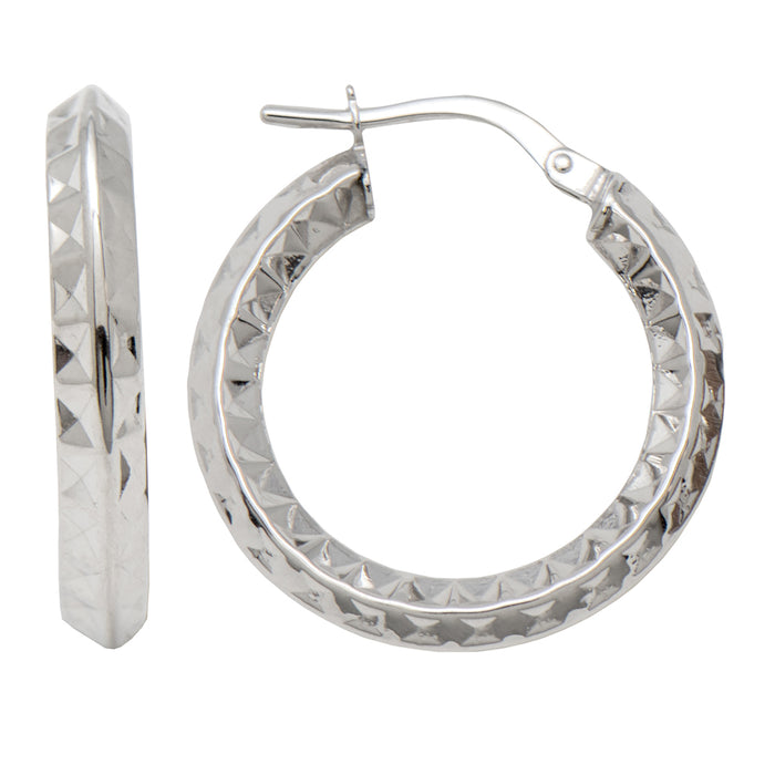 14k Gold Small Knife-Edged Sparkly Diamond Cut Hoop Earrings (3mm Thick), 15mm - LooptyHoops