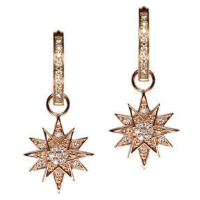 18K Rose Gold Diamond Starburst Earring Charms - LooptyHoops