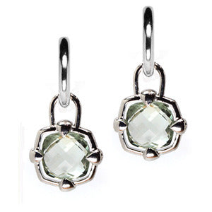 Sterling Silver Green Amethyst Checkerboard Earring Charms - LooptyHoops