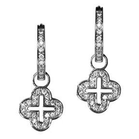 18K White Gold Diamond Open Cross Earring Charms - LooptyHoops