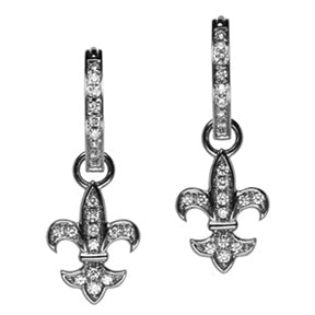 18K White Gold Diamond Fleur de lis Earring Charms - LooptyHoops