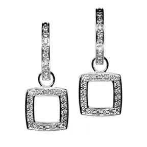 18K White Gold Diamond Cushion Cut Square Earring Charms - LooptyHoops