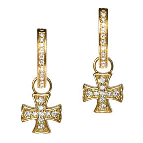 18K Yellow Gold Diamond Maltese Cross Earring Charms - LooptyHoops