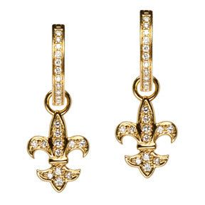 18K Yellow Gold Diamond Fleur de lis Earring Charms - LooptyHoops