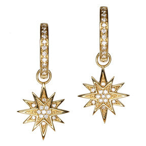 18K Yellow Gold Diamond Starburst Earring Charms - LooptyHoops