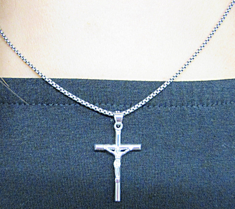 Large 14K White Gold Crucifix Cross Pendant, 39mm x 20mm - LooptyHoops