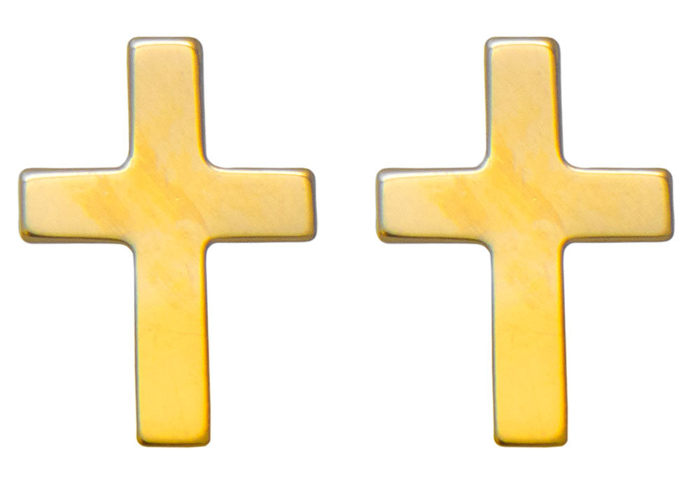 Tiny 14K Yellow Gold Children's Cross Stud Earrings, 15mm x 6mm - LooptyHoops