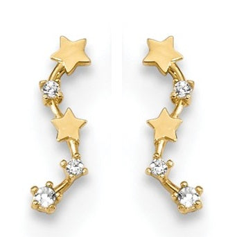 Tiny 14k Yellow Gold CZ & Stars Ear-Climber Earrings, 10mm - LooptyHoops