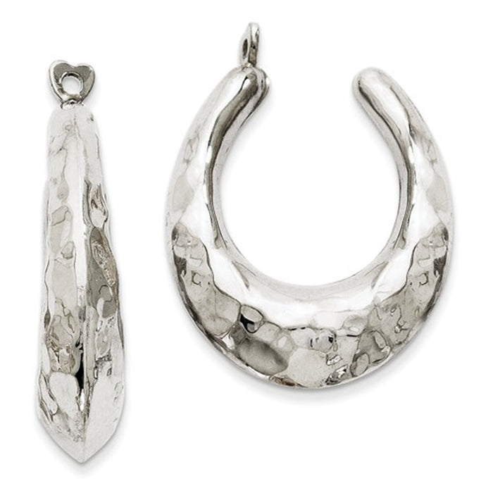 14k White Gold Hammered Oval Hoop Earring Jackets - LooptyHoops