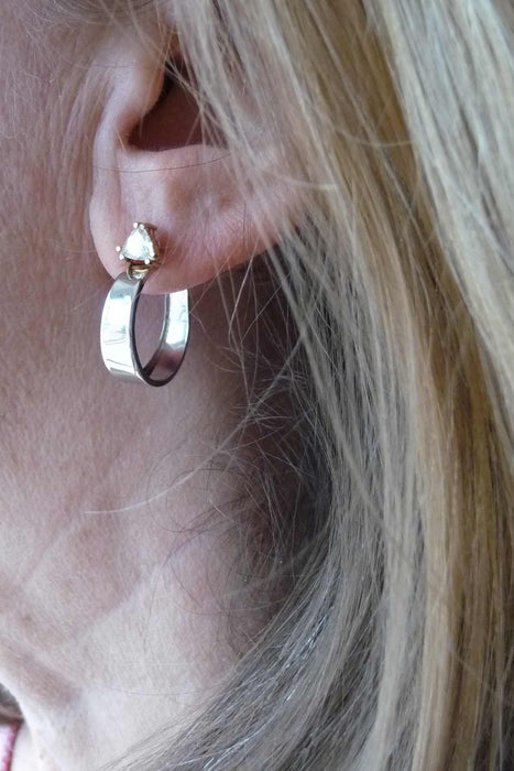 14k White Gold Round Wide Hoop Earring Jackets, .75 Inches (19mm) (6mm Wide) - LooptyHoops