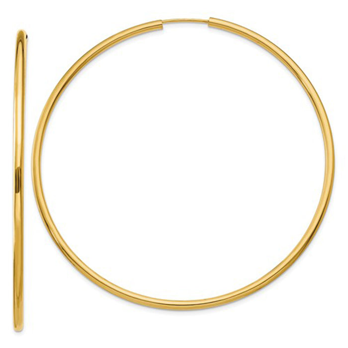 14k Yellow Gold Endless Hoop Earrings (2mm), All Sizes - LooptyHoops