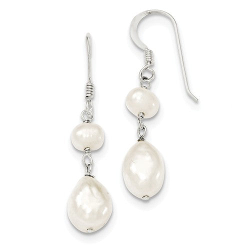 Sterling Silver Freshwater Cultured Double-Pearl Dangle Earrings, 40mm - LooptyHoops