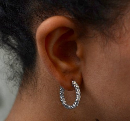 Sterling Silver Inside/Outside Cubic Zirconia Hinged Hoop Earrings (3mm), 0.8 inch (21mm) - LooptyHoops