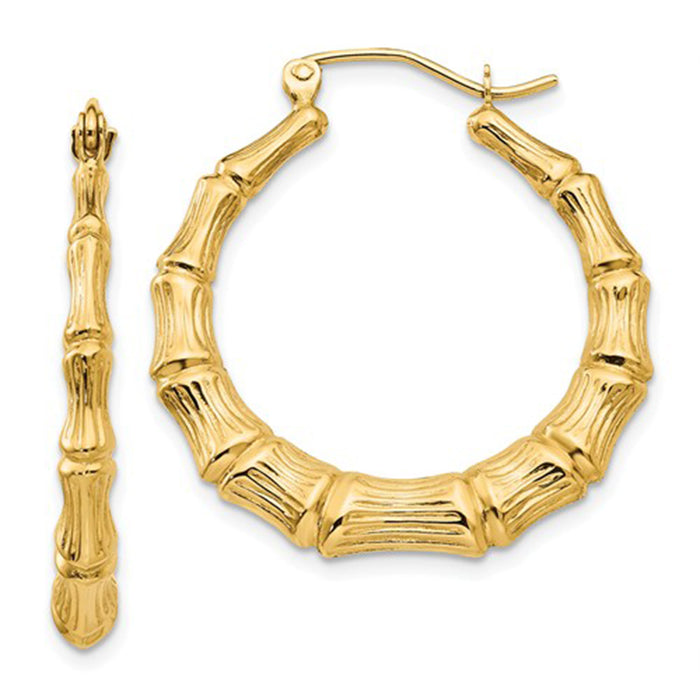 14k Yellow Gold Bamboo Hoop Earrings, All Sizes - LooptyHoops