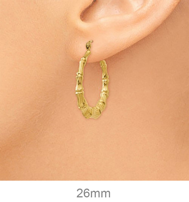 14k Yellow Gold Bamboo Hoop Earrings, All Sizes - LooptyHoops