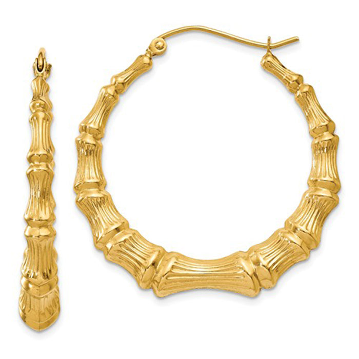 14k Yellow Gold Bamboo Hoop Earrings, All Sizes - LooptyHoops
