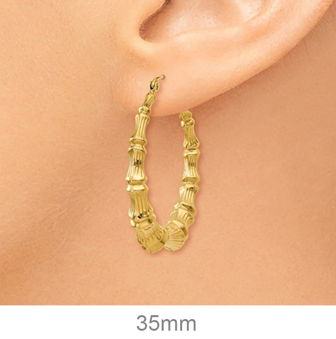 14k Yellow Gold Bamboo Hoop Earrings, All Sizes - LooptyHoops